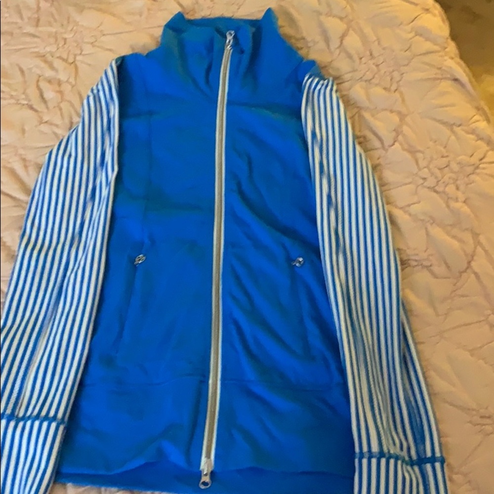 Blue and white stripped zip up jacket